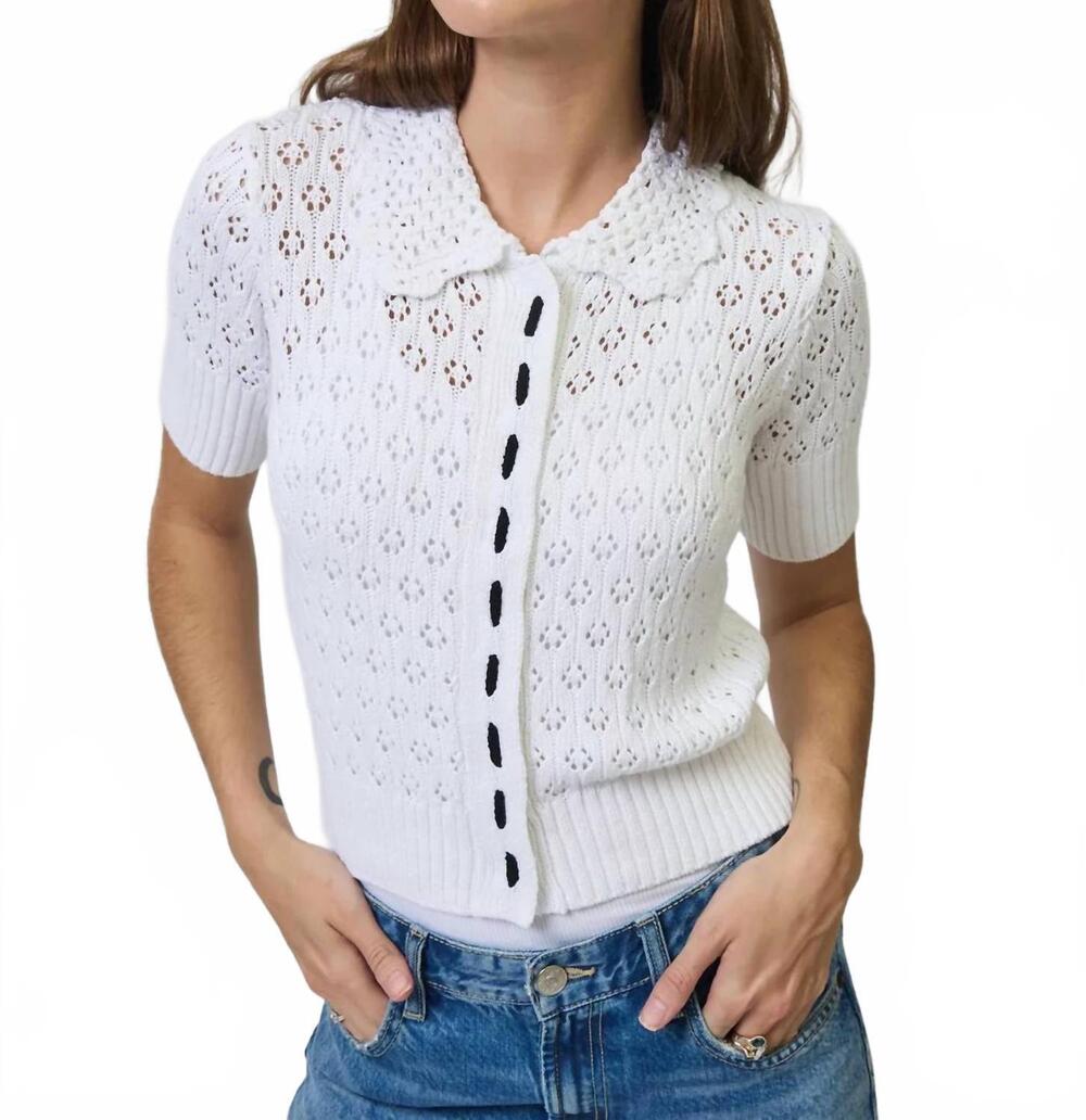 NEW CHARLI eyelet stitch top in white